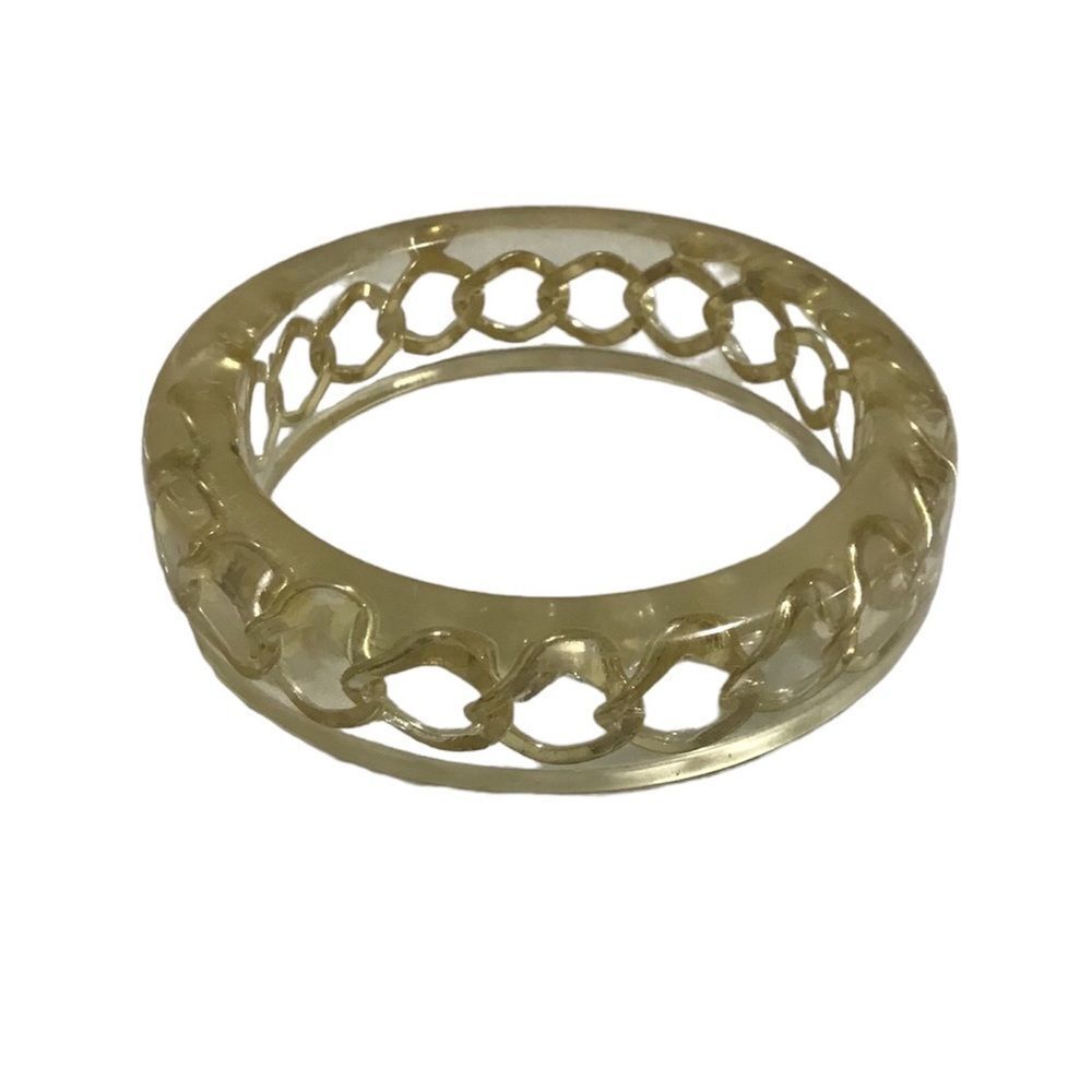 Vintage 80’s Lucite Bangle With Curb Chain Enclosed Inside Lucite Bangle